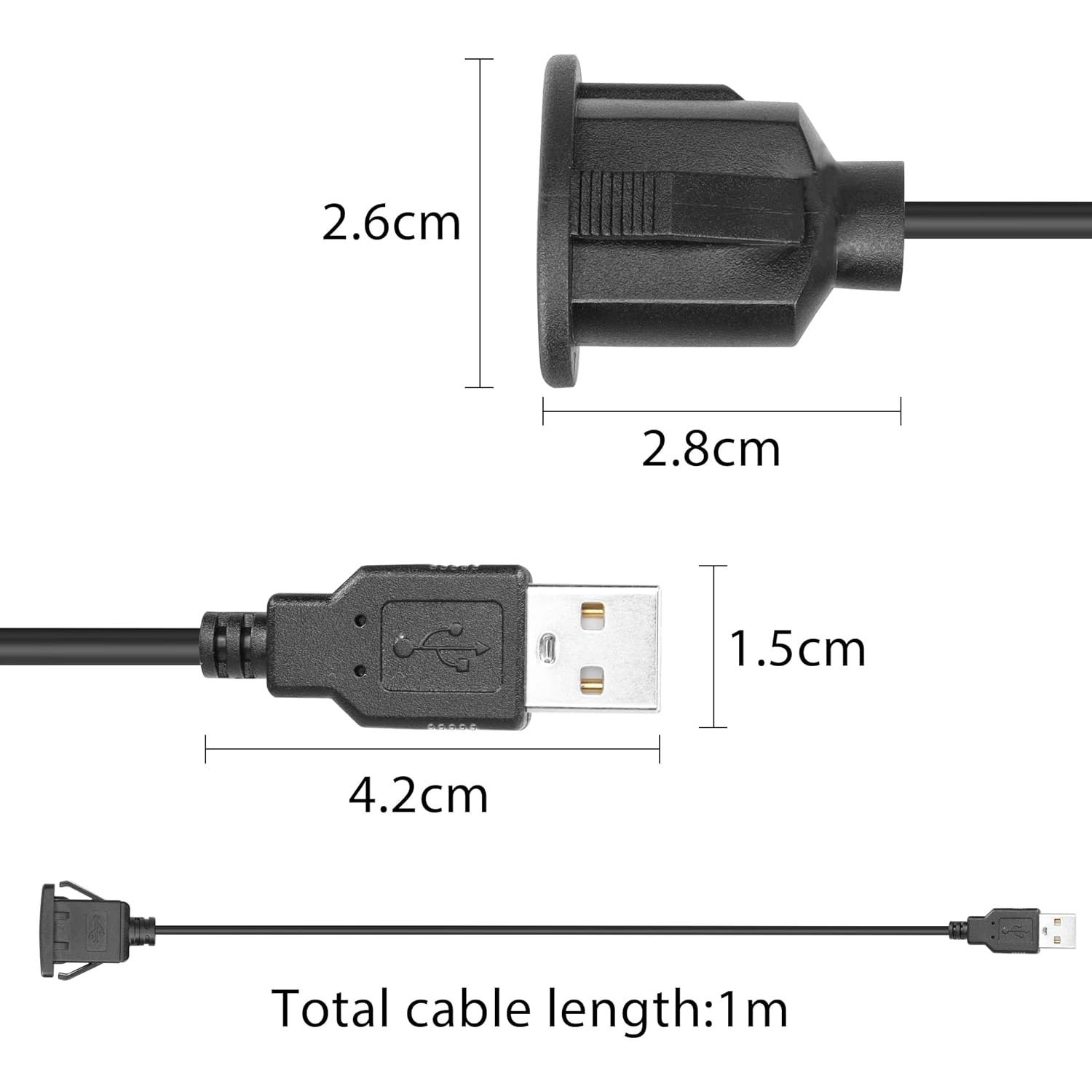 Cable USB 2.0 de Montaje Flush YACSEJAO 1m para Coche y Barco