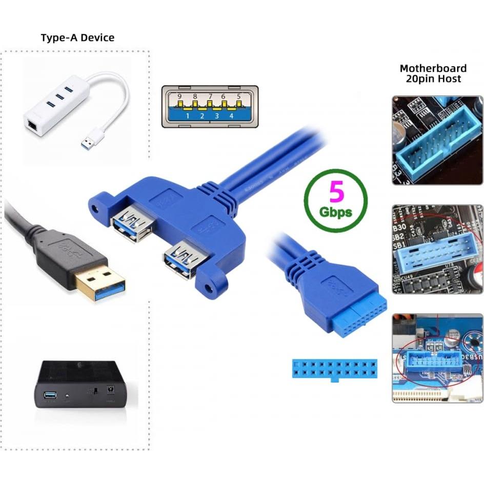 Cable Interno USB 3.0 Doble Femenino CY 20pin 50cm con Soporte PCI