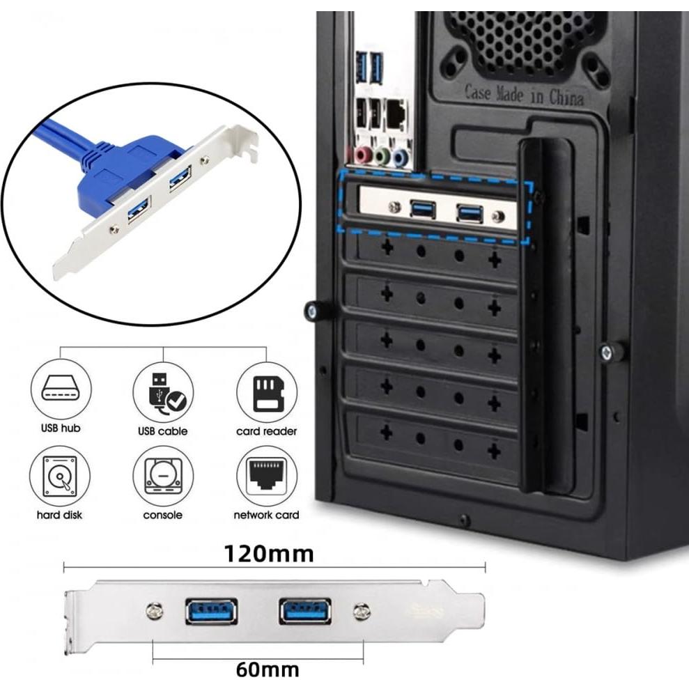 Cable Interno USB 3.0 Doble Femenino CY 20pin 50cm con Soporte PCI