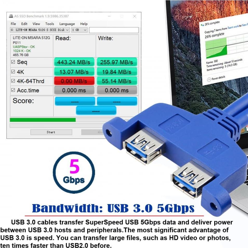 Cable Interno USB 3.0 Doble Femenino CY 20pin 50cm con Soporte PCI