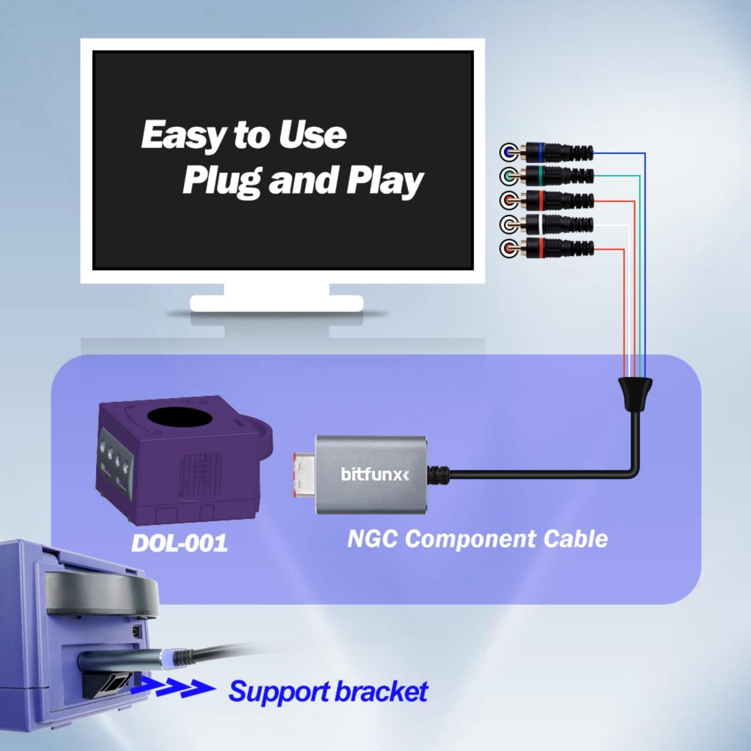 Adaptador de Video Componente BITFUNX para GameCube NGC 1.8m