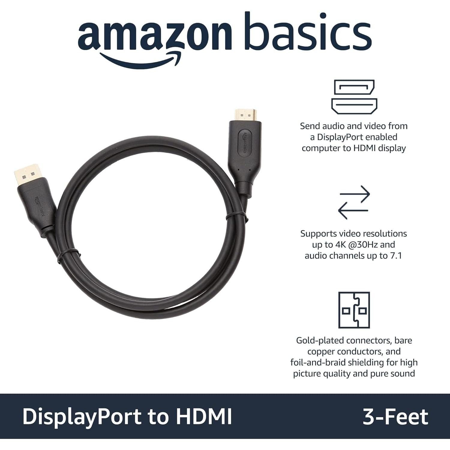 Cable DisplayPort a HDMI Amazon Basics 4K 0.91m Unidireccional