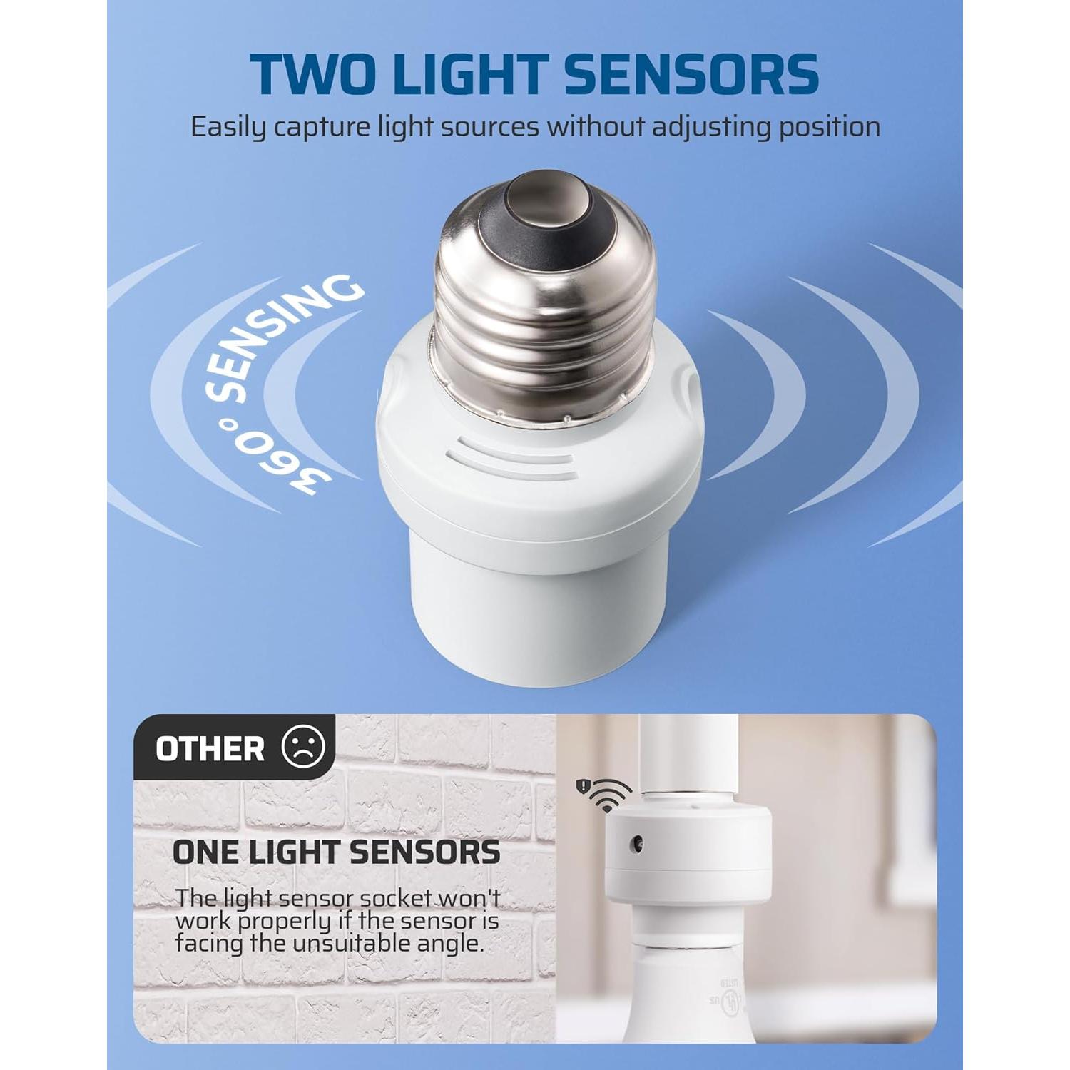 Adaptador de Enchufe con Sensor de Luz DEWENWILS E26/E27 Doble