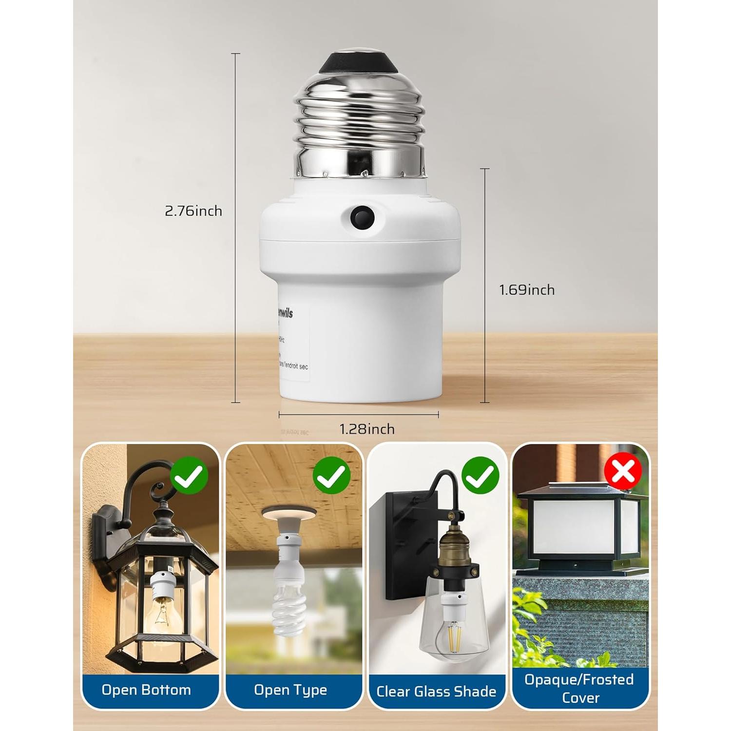 Adaptador de Enchufe con Sensor de Luz DEWENWILS E26/E27 Doble