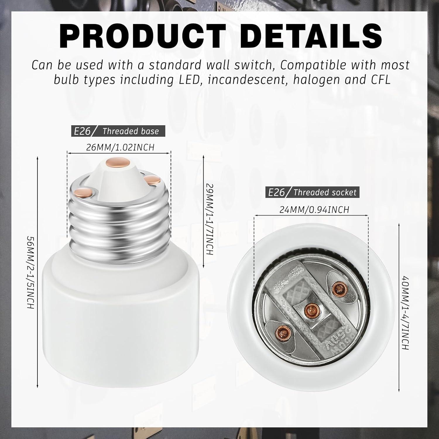 Paquete de 10 Extensores de Socket E26 Cerámica 3 y 5.6 cm
