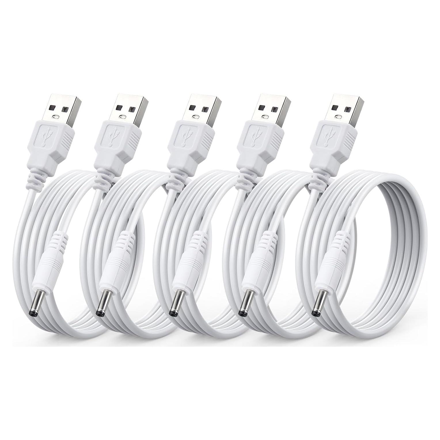 Paquete de 5 Cables de Alimentación DC 5V USB a Barrel 3.5x1.35mm