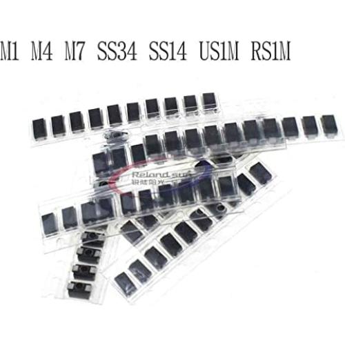 70pcs 7 Values SMD Diode Pack Electronic Components Kit 10pcs Each Value M1(1N4001) M4(1N4004) M7(1N4007) SS14 US1M RS1M SS34