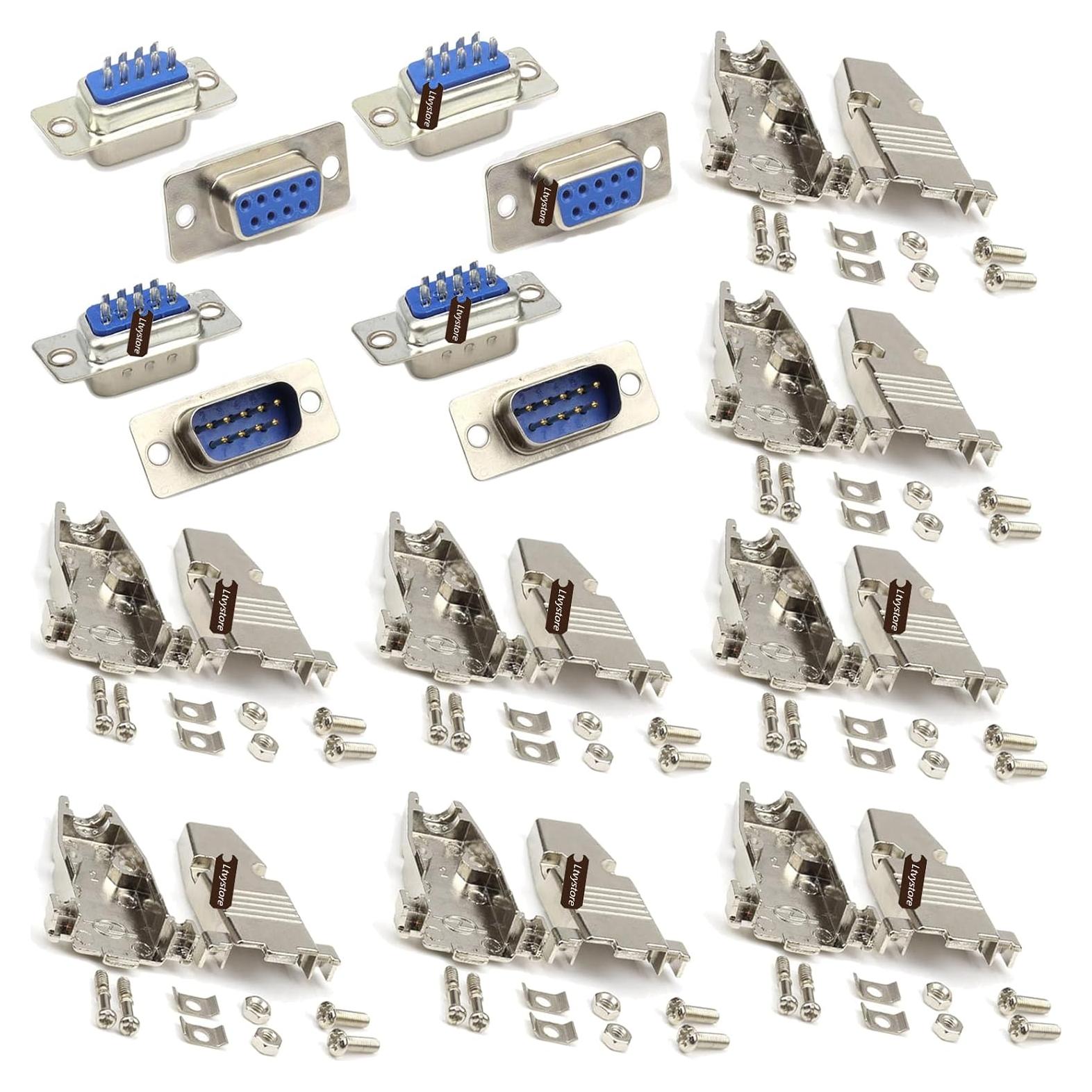 Kit 16 Pcs Conectores DB9 Macho/Hembra RS232 9 Pines Metal