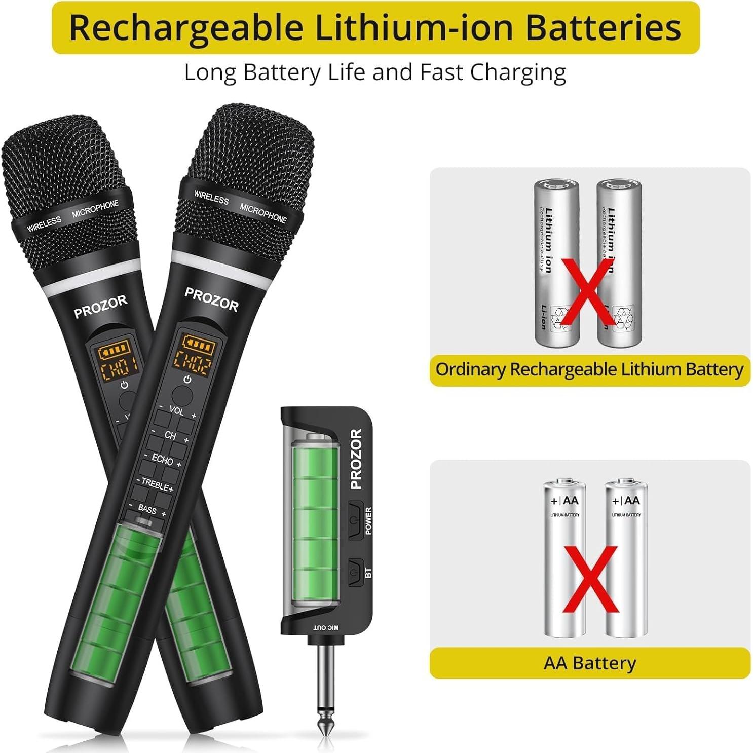 Micrófono Inalámbrico UHF PROZOR Doble de Mano Recargable