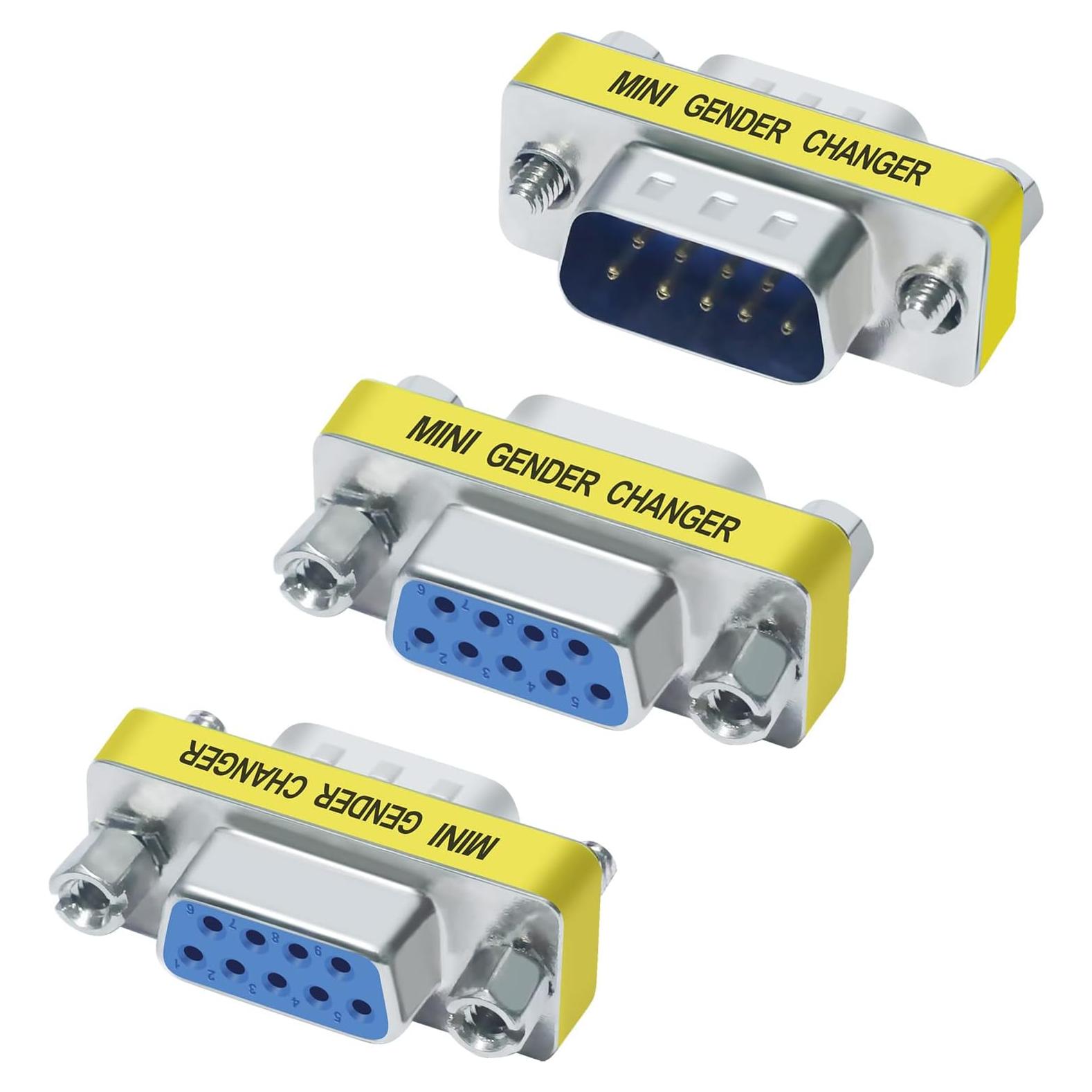 Adaptador Serial DTECH 3-Pack DB9 F-F M-F M-M RS232 Mini