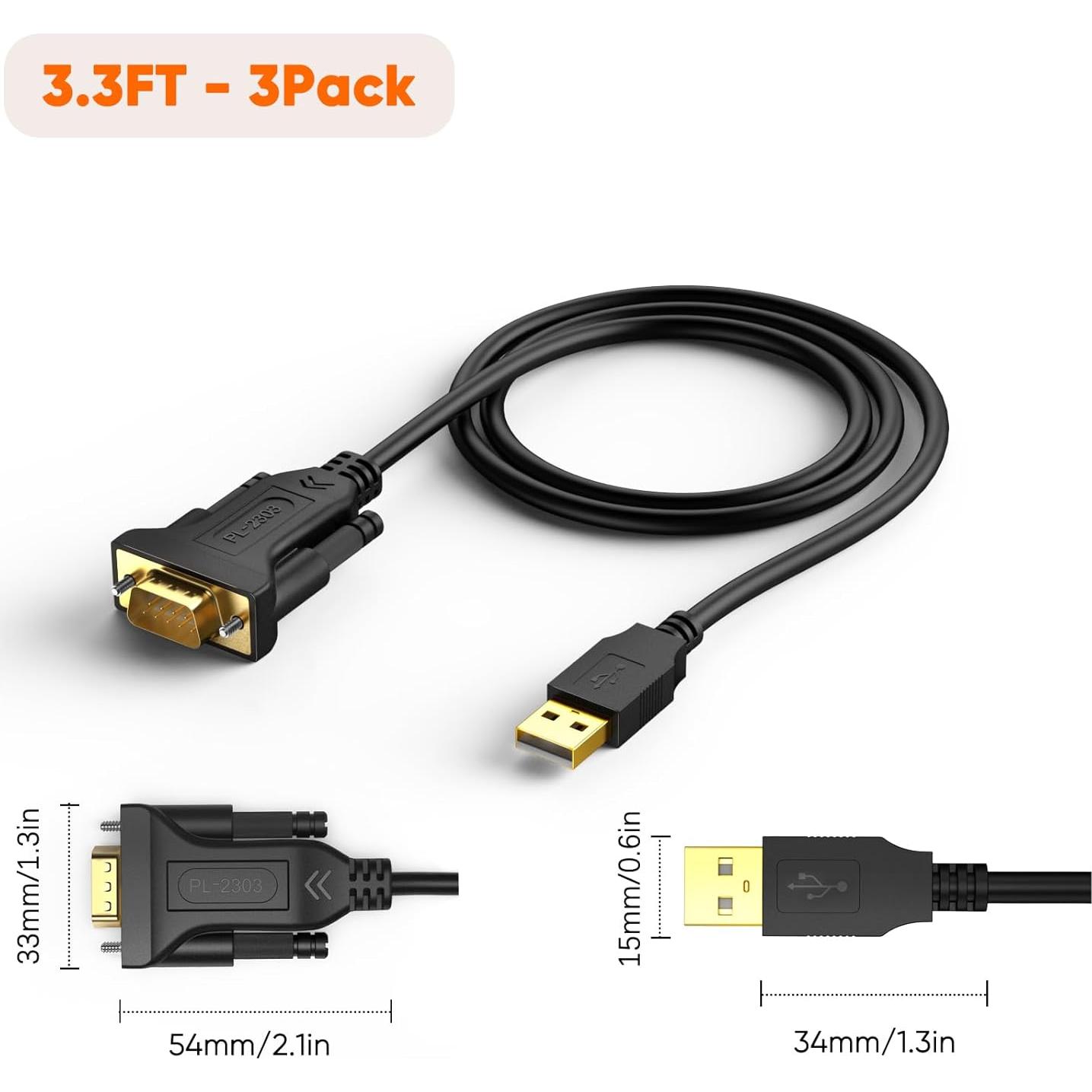 Cable USB a RS232 CableCreation 0.91m DB9 Macho - Paquete de 3