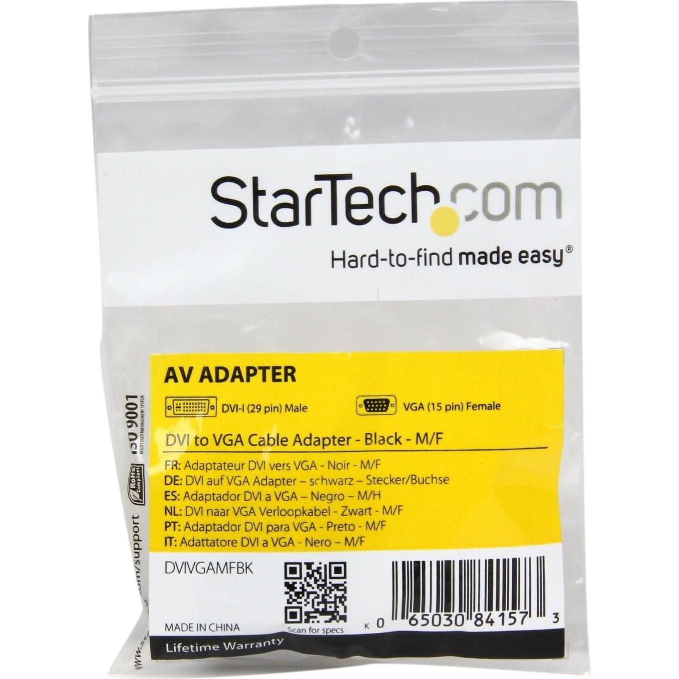 StarTech.com DVI to VGA Cable Adapter - Black - M/F - DVI-I to VGA Converter Adapter (DVIVGAMFBK)
