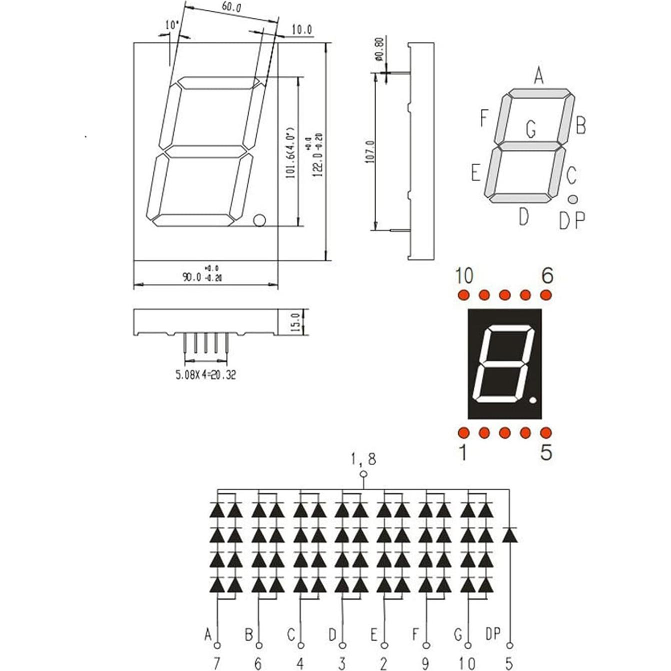 Tubo LED Digital 7 Segmentos PATIKIL 10 Pines 7.2V Rojo 4"
