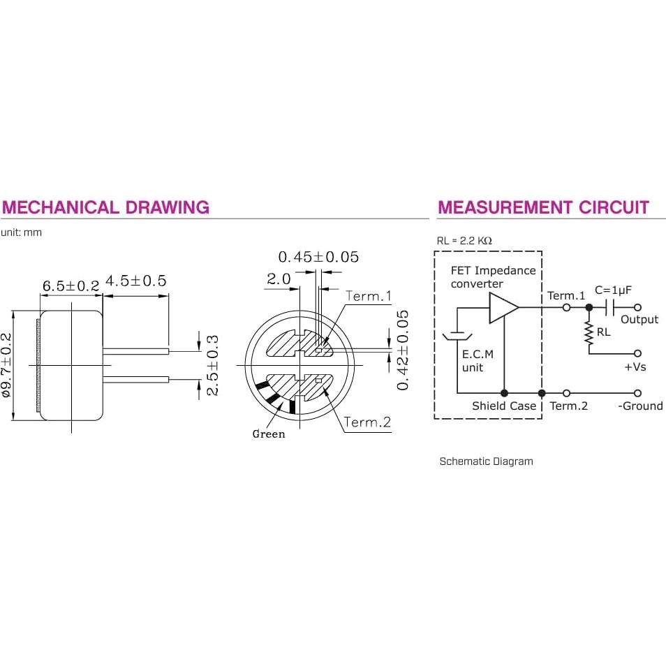 Paquete de 8 Micrófonos de Condensador Electret FET 9.7mm