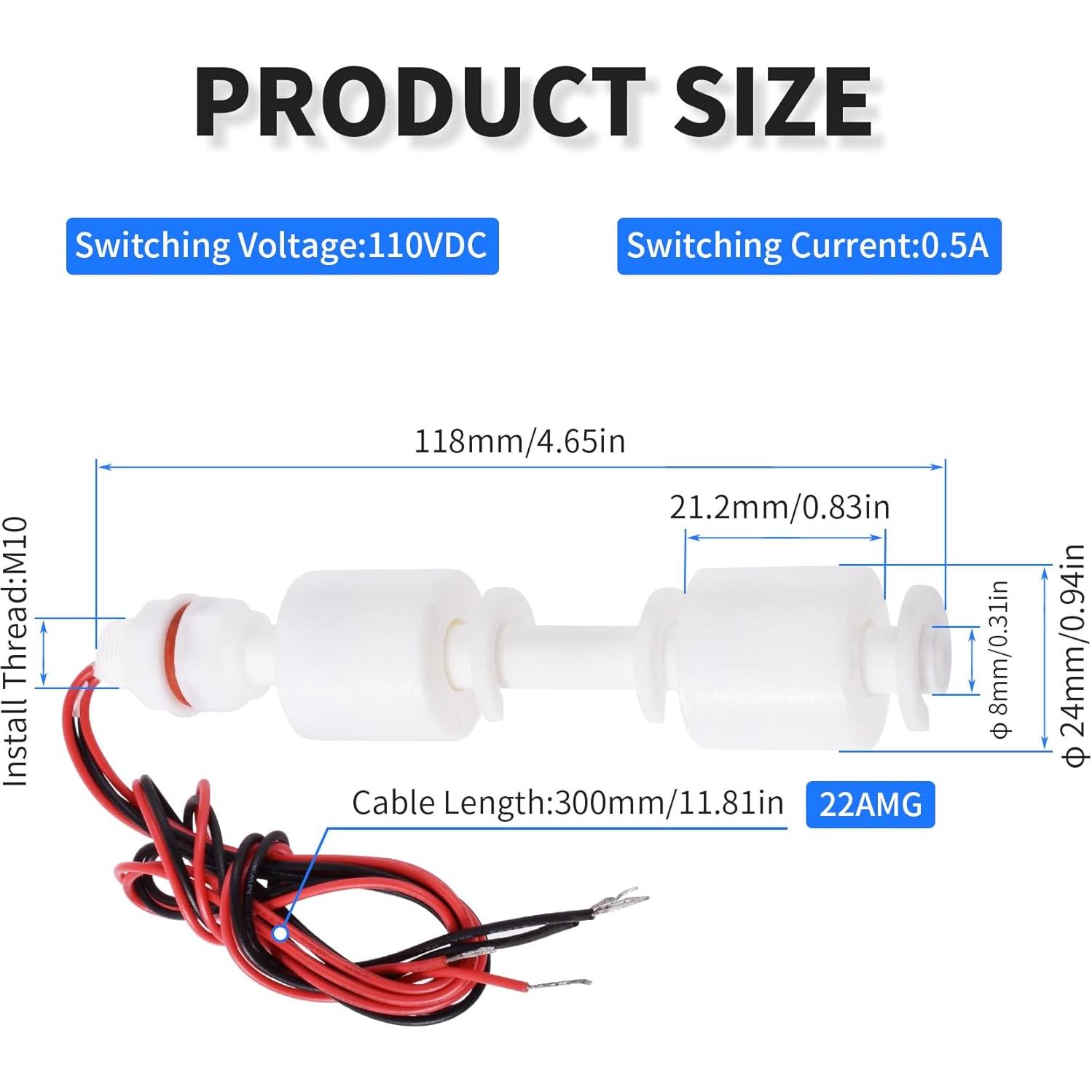 Sensor de nivel de agua FOCMKEAS 118mm Flotador PP Blanco