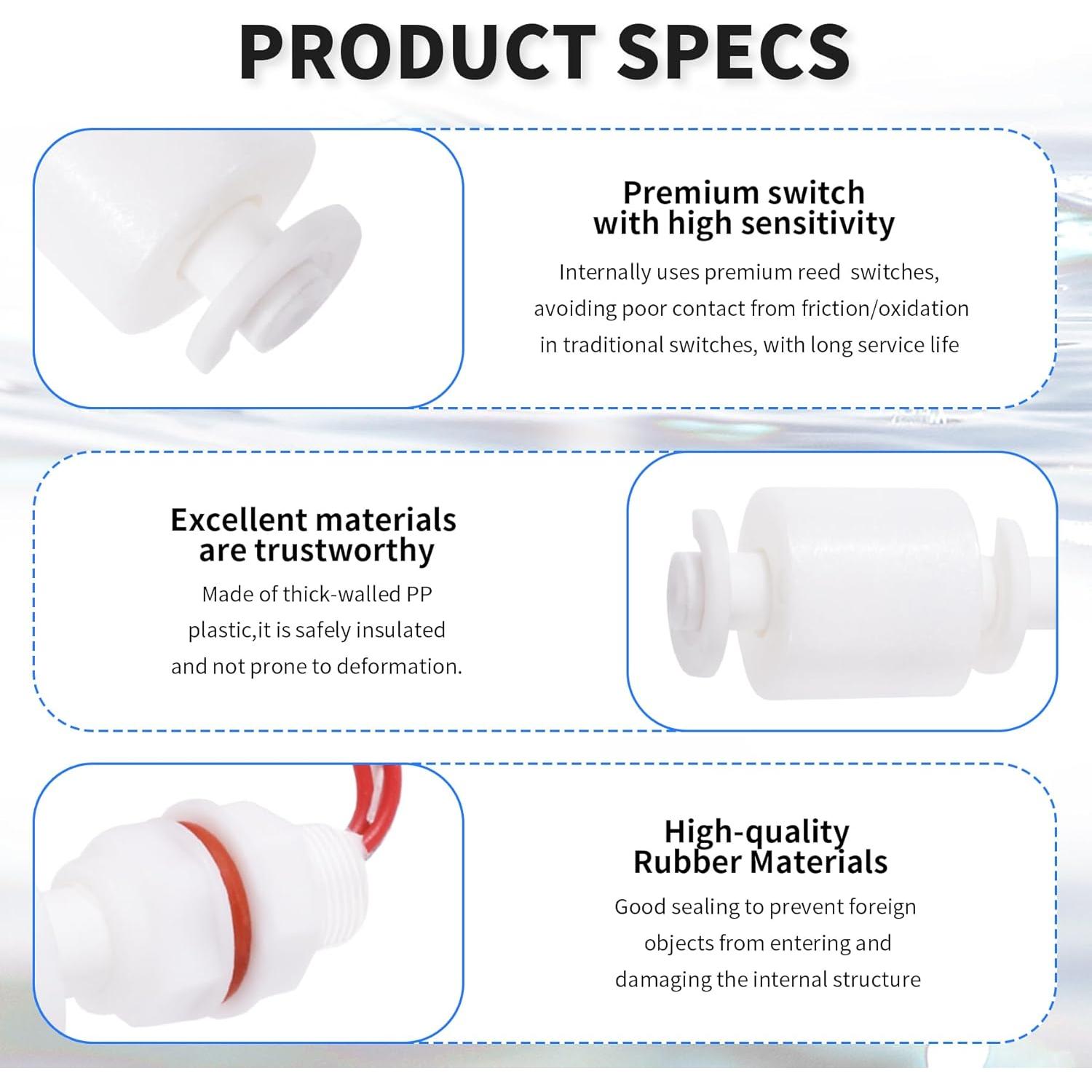 Sensor de nivel de agua FOCMKEAS 118mm Flotador PP Blanco