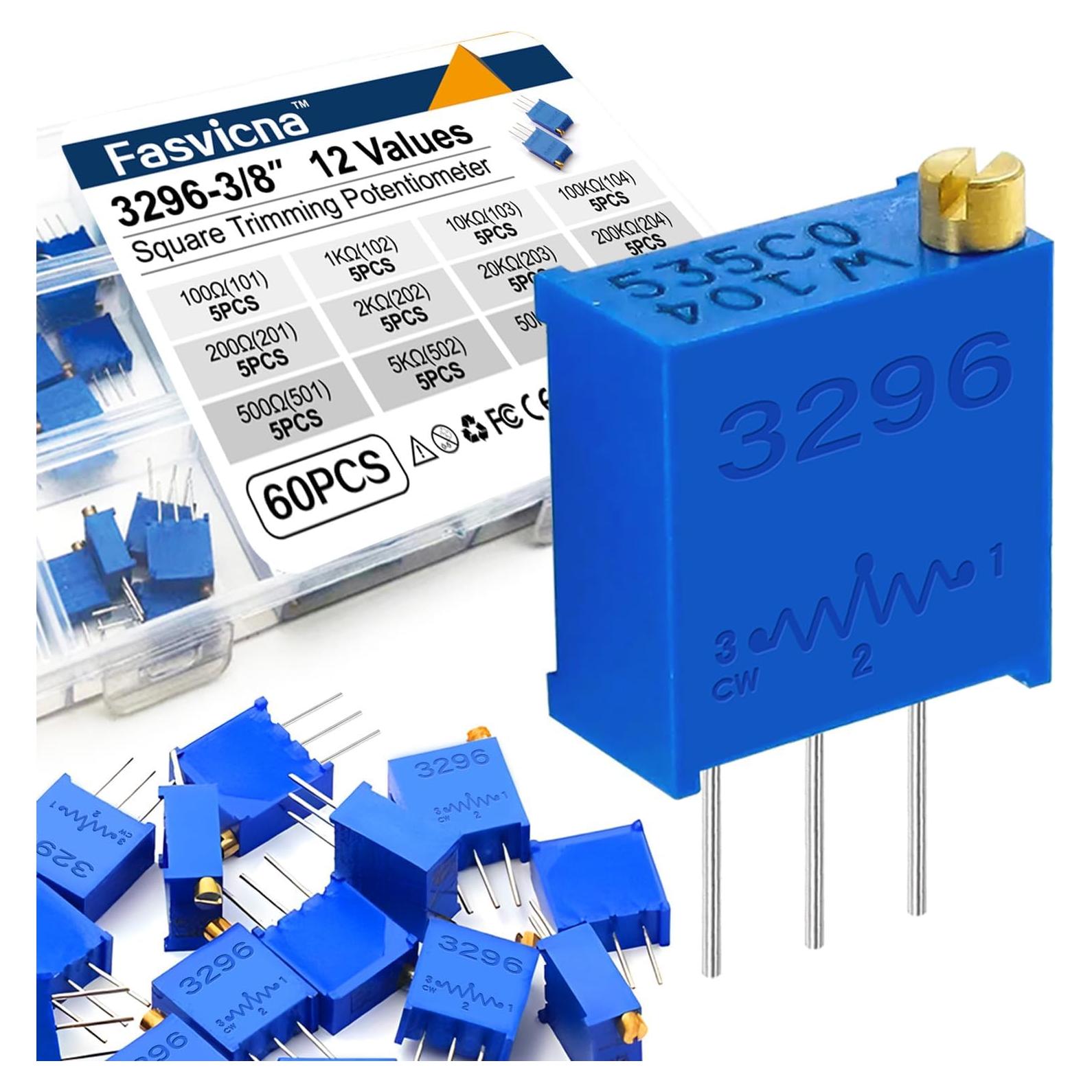 Kit de Potenciómetros Trimmer 3296W 60PCS 100Ω a 500KΩ