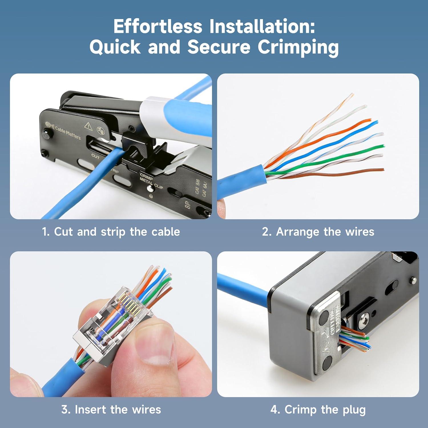 Conectores RJ45 Passthrough Cat 6A Cable Matters 100 Piezas