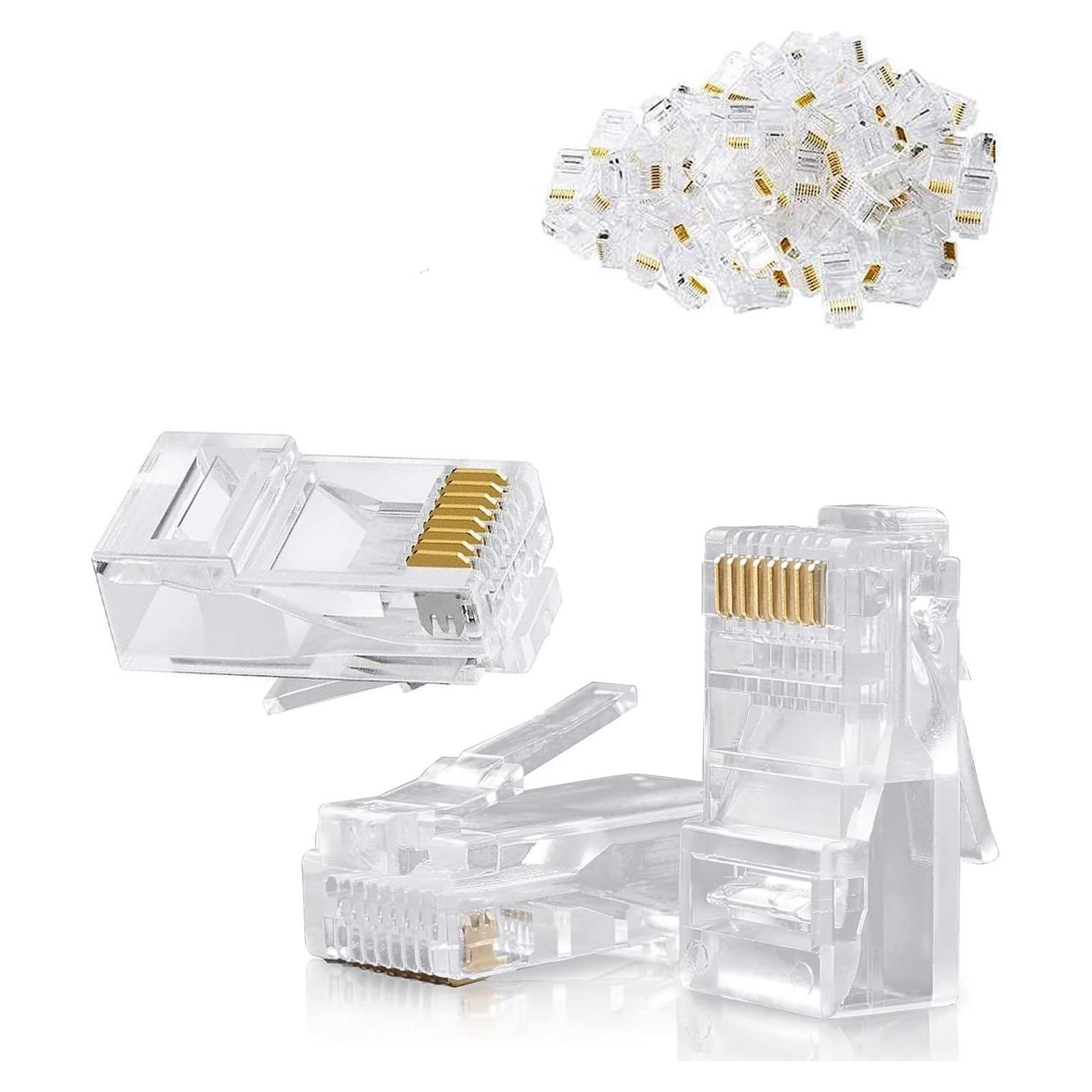 Conectores RJ45 Crimpados 8P8C para Cable Ethernet CAT5E CAT6 - 100 Unidades