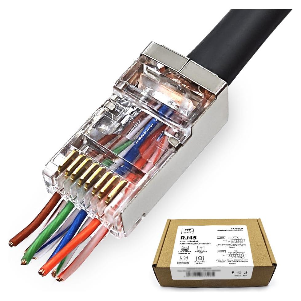 Conectores RJ45 Blindados Cat 6 Passthrough 50 Unidades