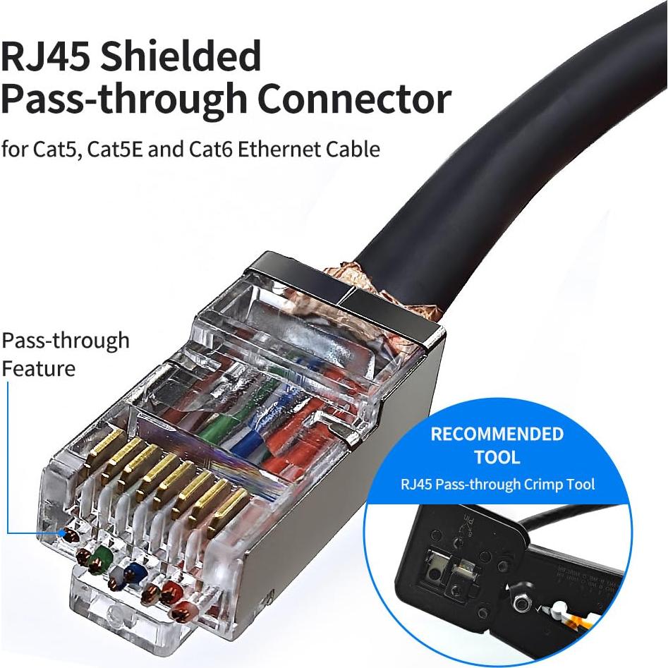 Conectores RJ45 Blindados Cat 6 Passthrough 50 Unidades