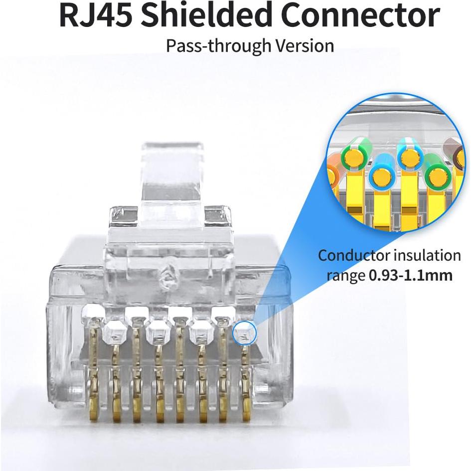 Conectores RJ45 Blindados Cat 6 Passthrough 50 Unidades