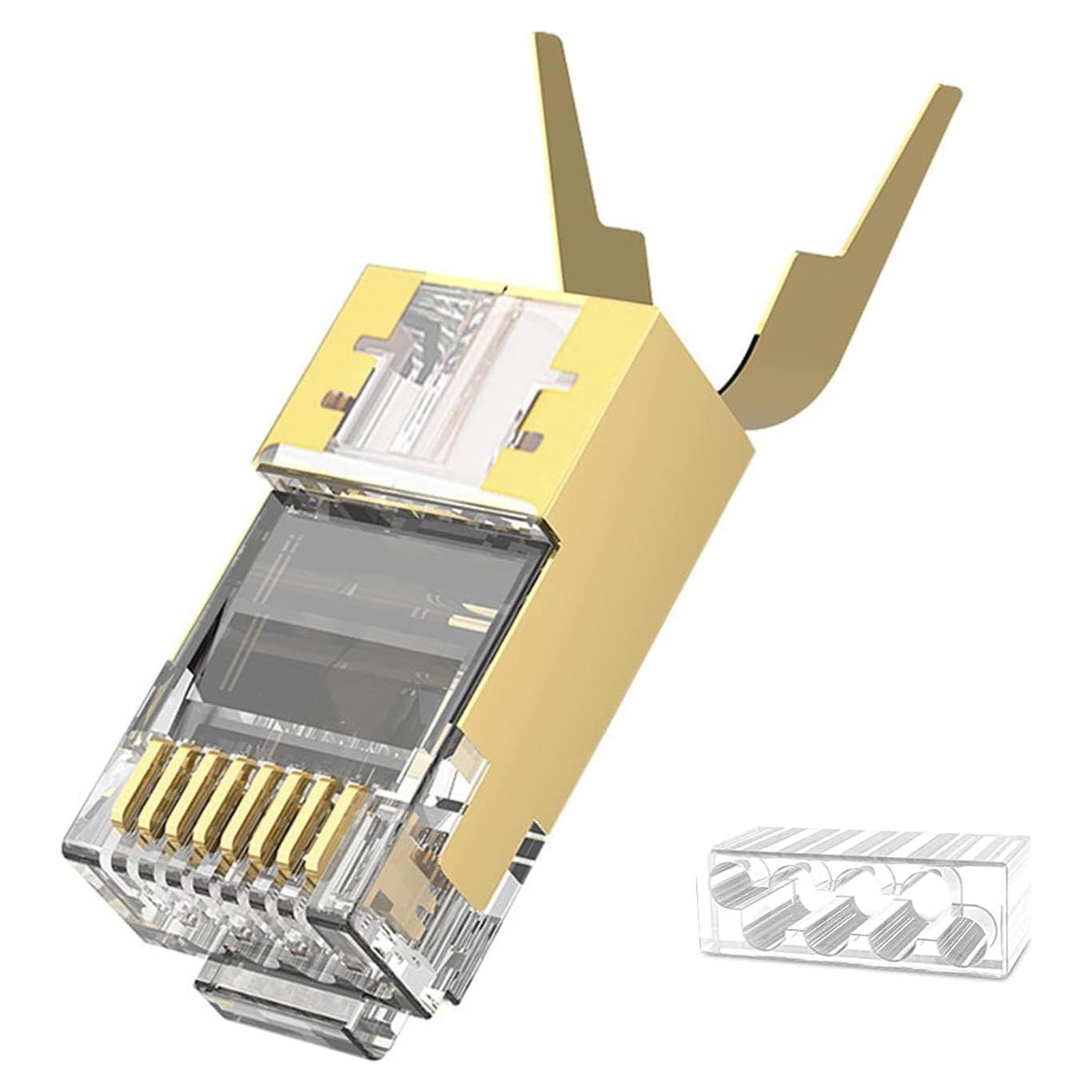 Conectores RJ45 Cat7 Cat6A ZOERAX 50 unidades blindados oro