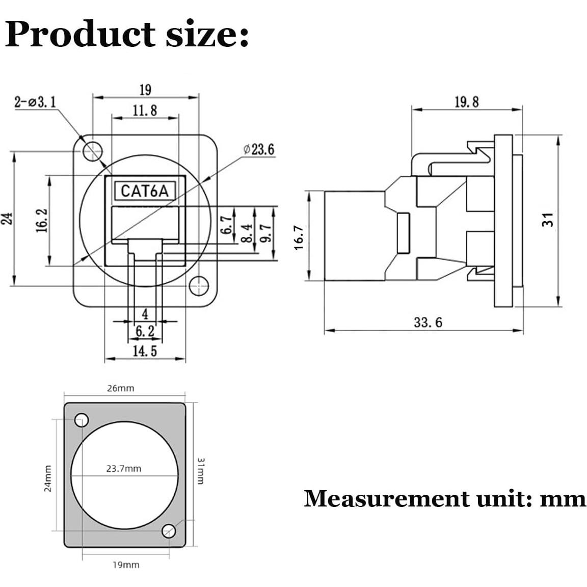 Conector de Montaje en Panel RJ45 Hembrado CAT6A PENGLIN 10PCS