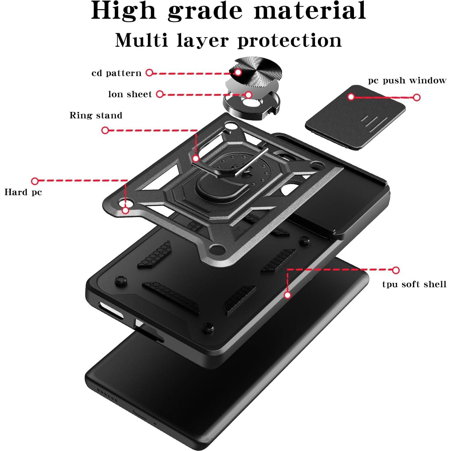 Compatible with Honor X5b Case Cover,with Slide Camera Lens Cover Compatible with Honor X5b Plus GFY-LX2P / X5b GFY-LX2 Case Black