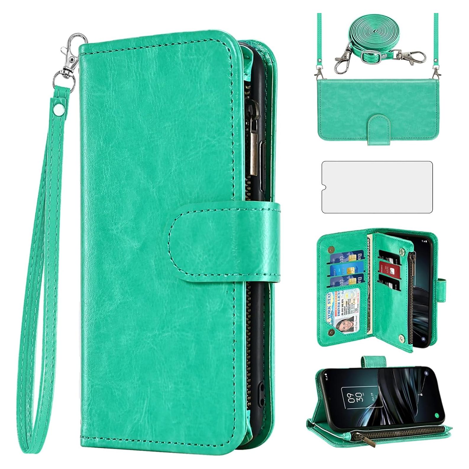 Funda Asuwish Flip Verde para Alcatel TCL A3X A600DL con Cartera
