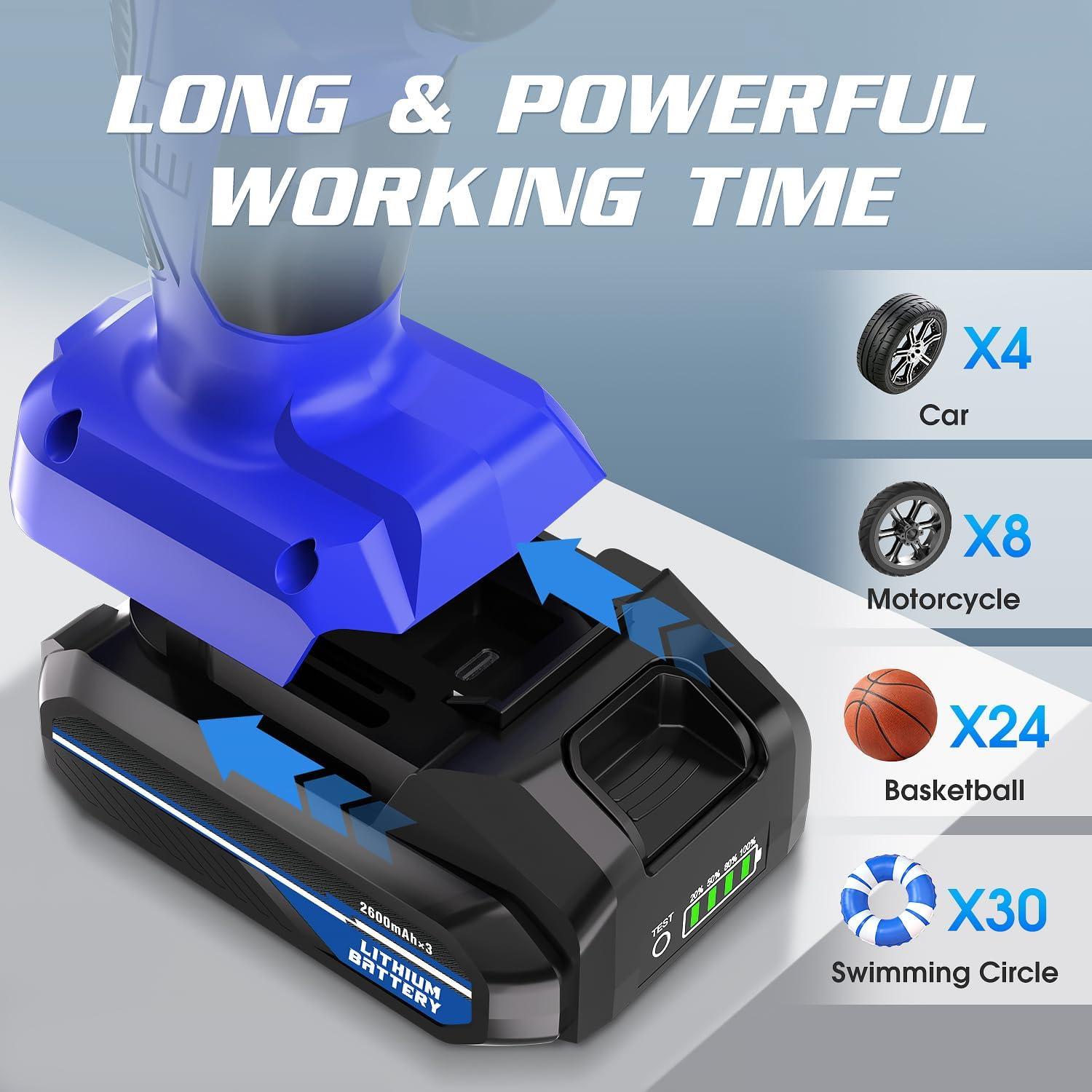 Inflador de Neumáticos Inalámbrico CARSUN T1811 150 PSI Azul