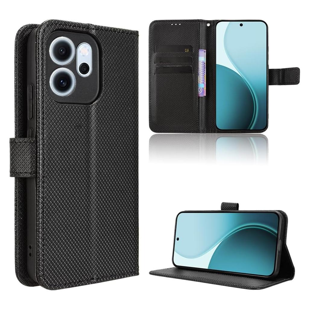 Funda de Cuero PU Flip Elubugod para Oppo Reno 14F 5G Negra