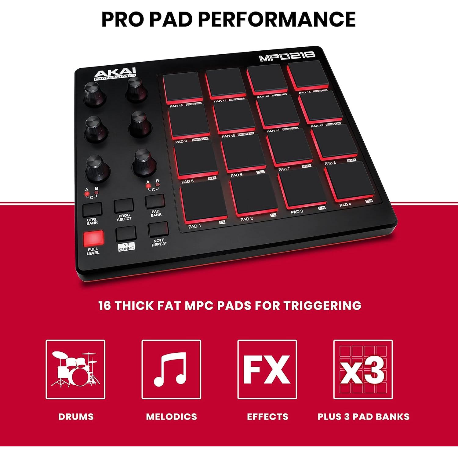 Controlador MIDI AKAI MPD218 con 16 Pads y USB