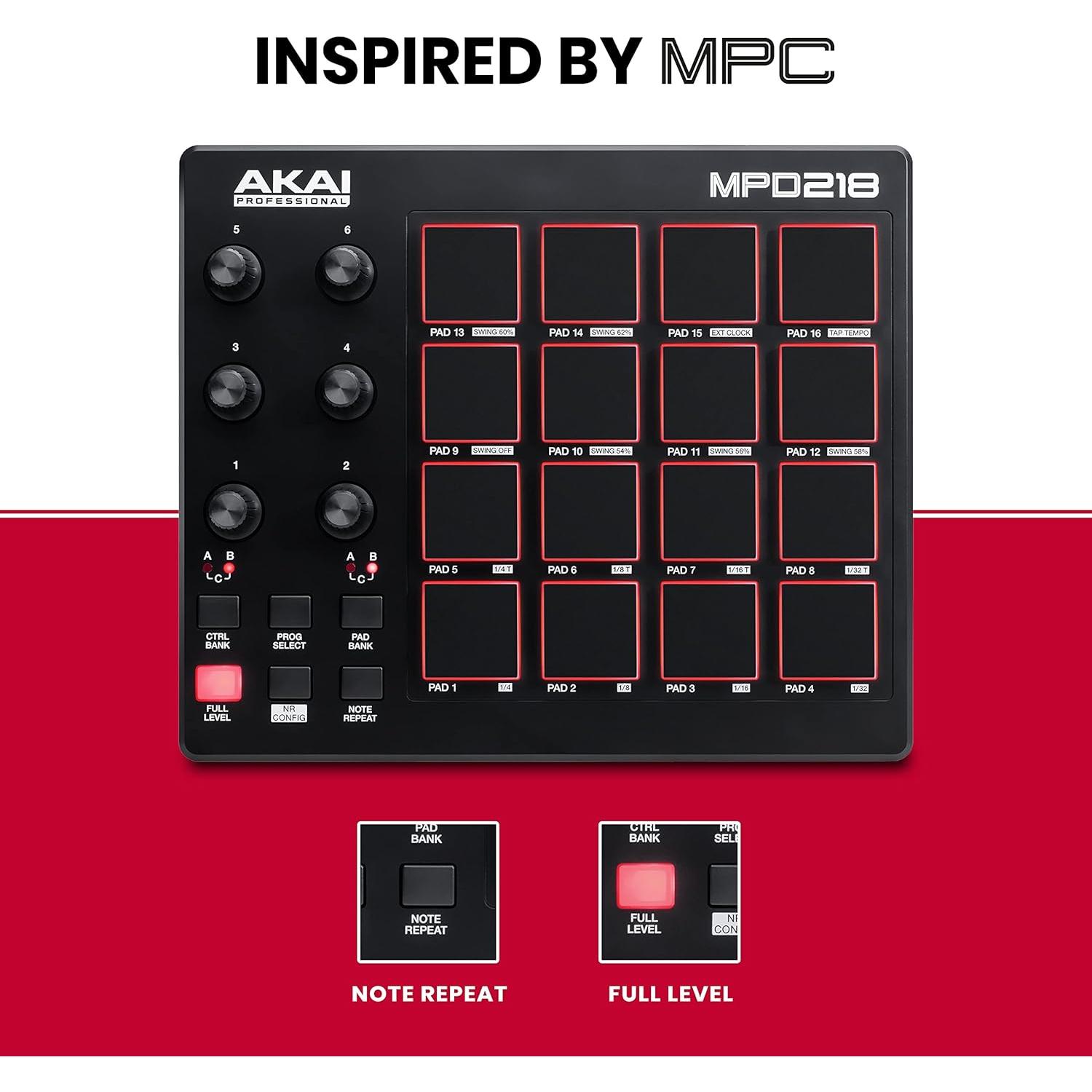 Controlador MIDI AKAI MPD218 con 16 Pads y USB