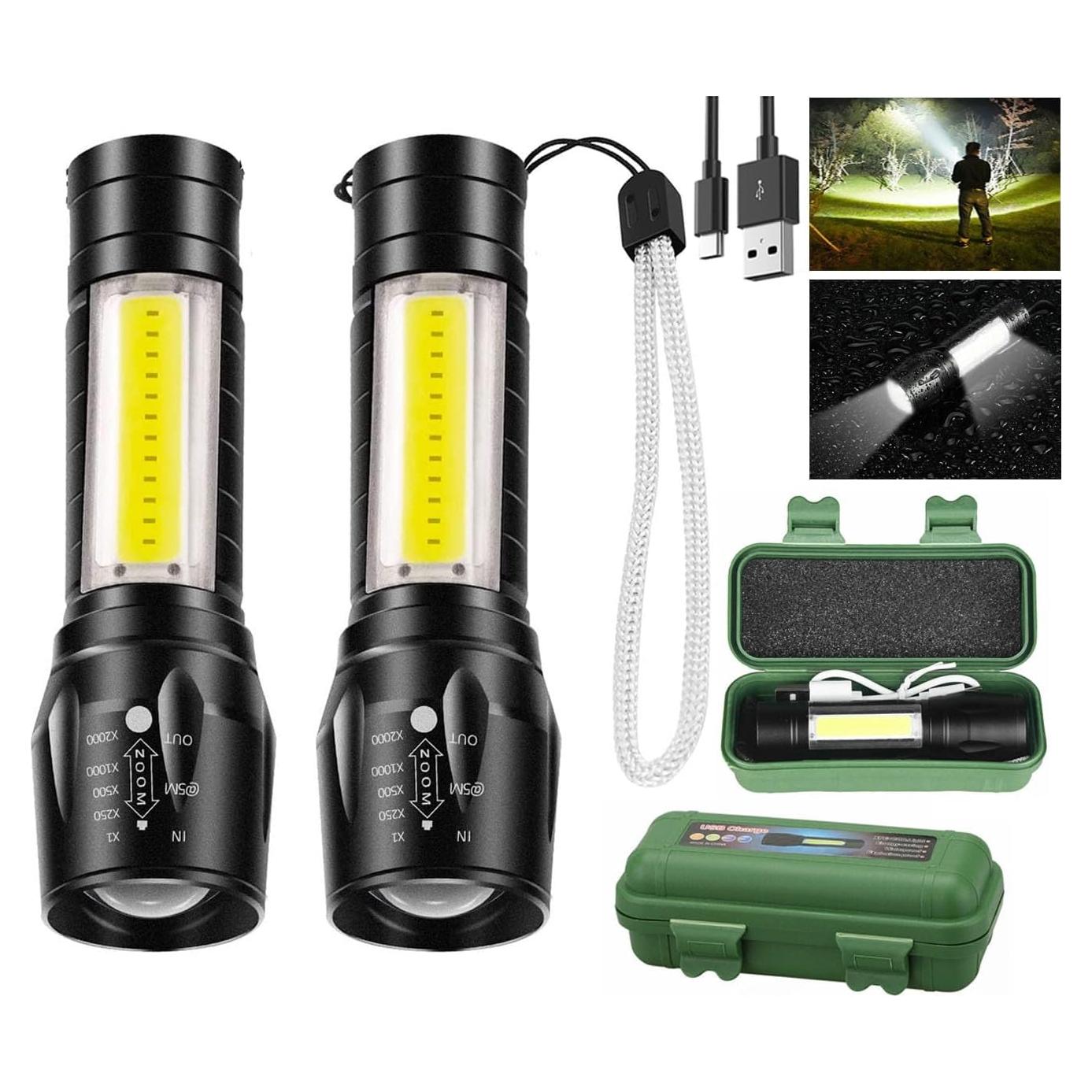 Linterna LED Recargable USB Mini Portátil 2 Paquete