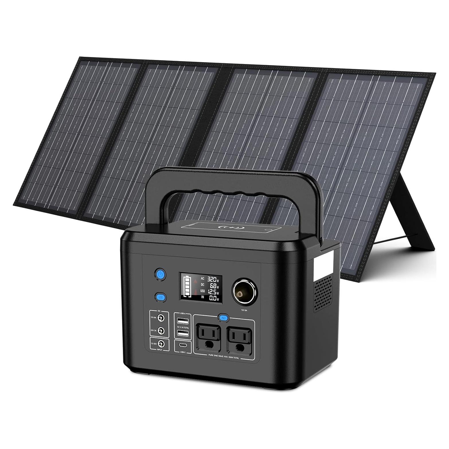 Generador Solar Portátil Powkey 350W con Panel 60W y Batería 70,000mAh