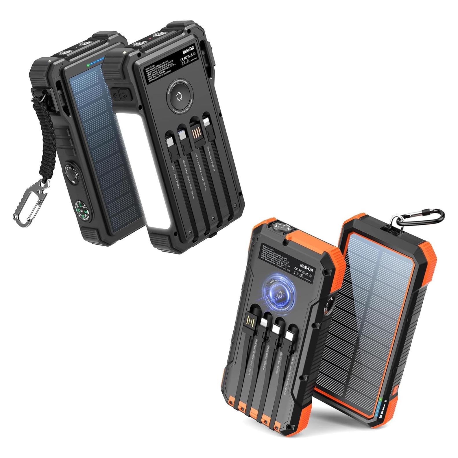 Cargador Solar BLAVOR 20000mAh con 4 Cables Integrados y Carga Rápida 20W