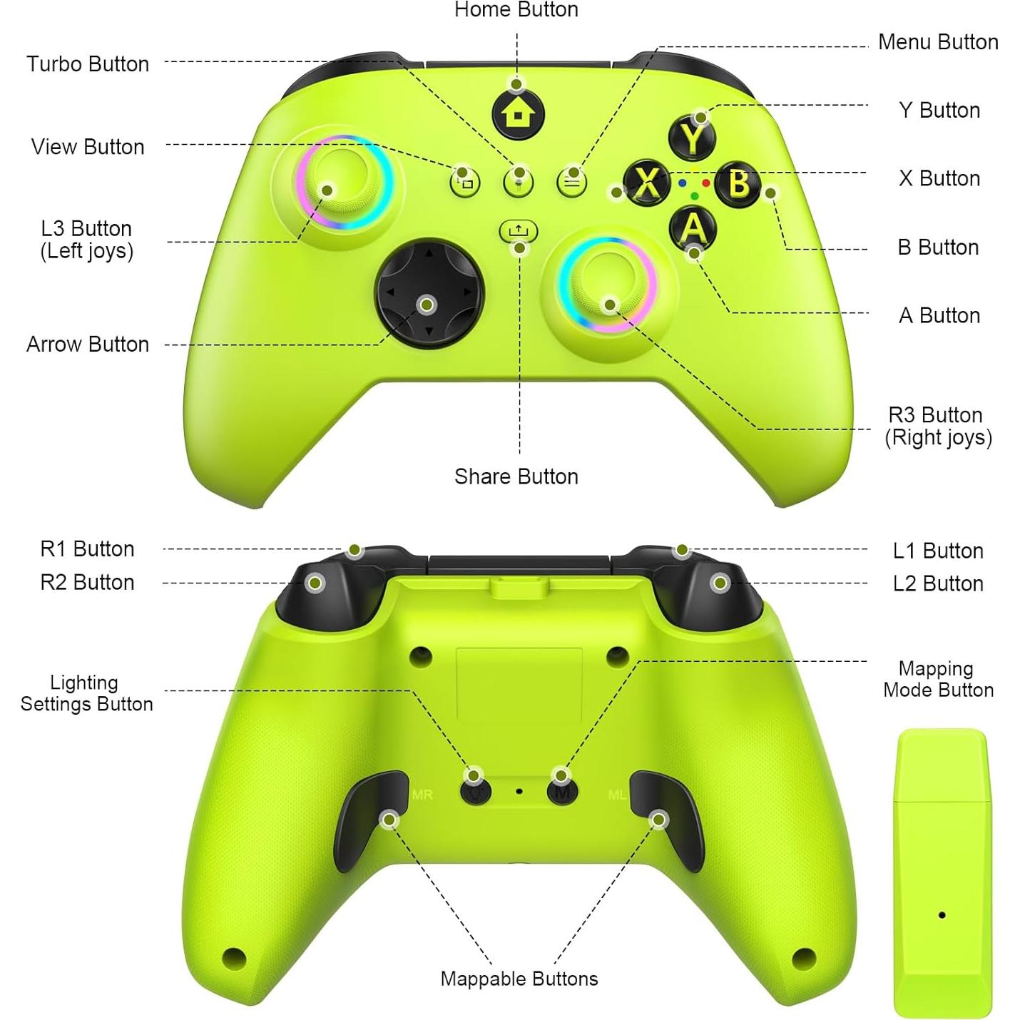 Controlador Inalámbrico W&O para Xbox y PC con RGB