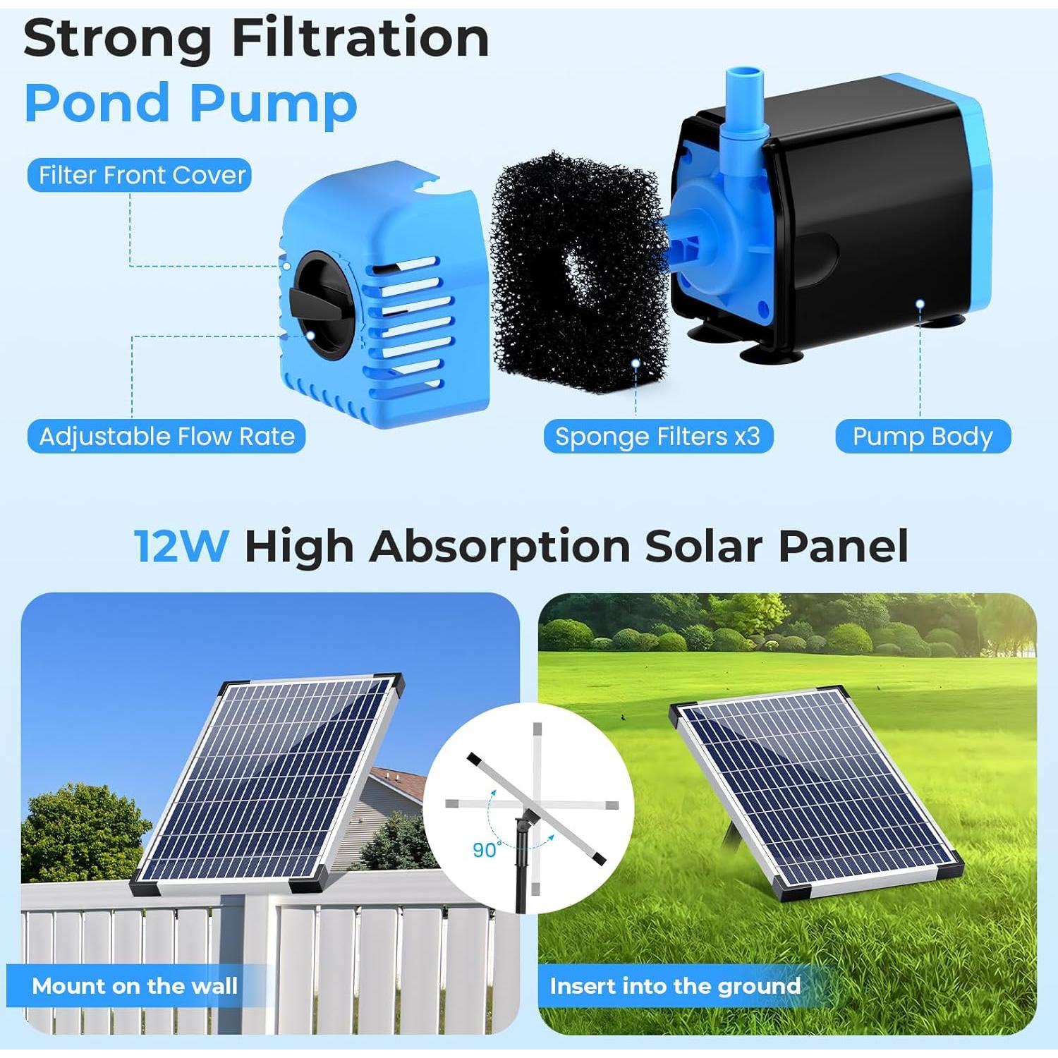 Filtro de Estanque Solar POPOSOAP 12W con Bomba 160GPH