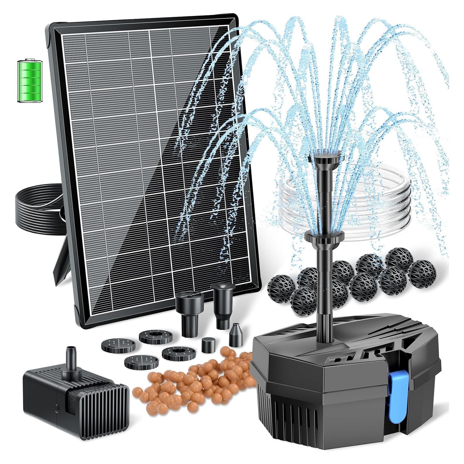 Bomba de Fuente Solar POPOSOAP 8W con Filtro y Batería 3000mAh