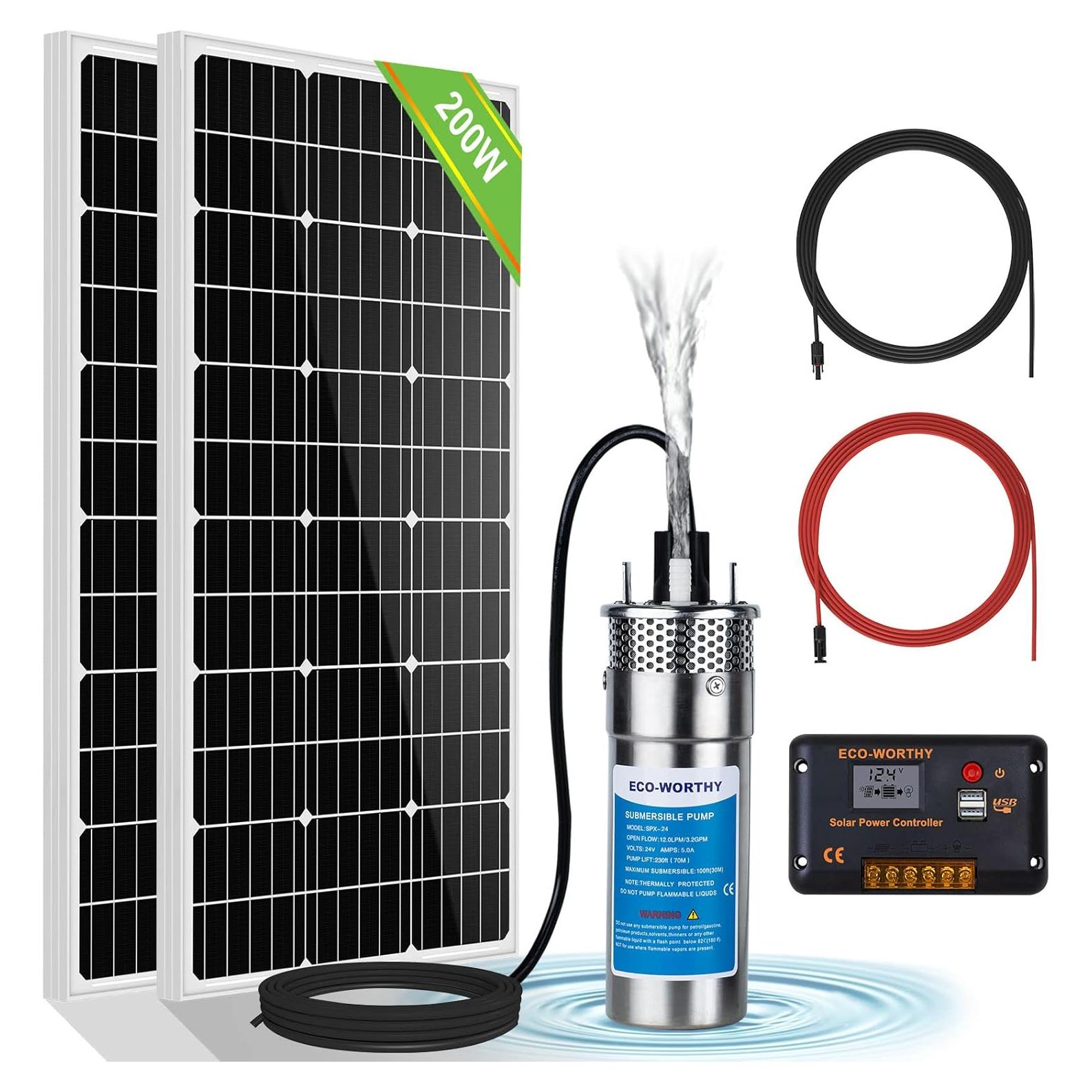 Kit de Bomba de Agua Solar 12V ECO-WORTHY 200W para Riego