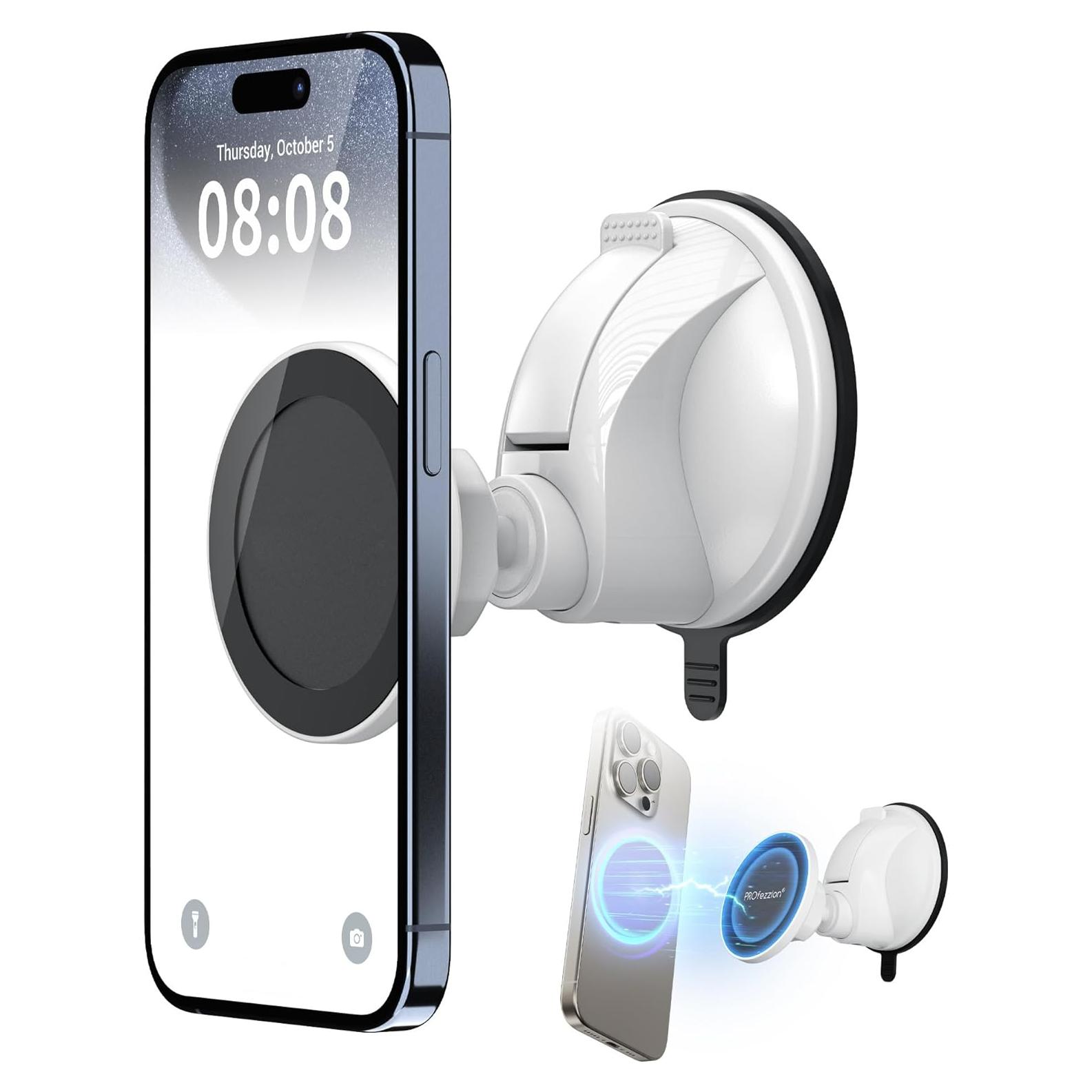 Soporte para Teléfono Magnético PROfezzion con Ventosa 70mm - Blanco