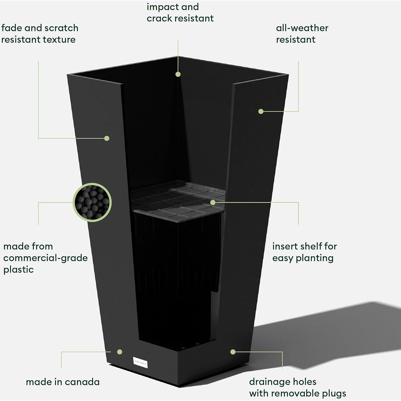 Maceta Cónica Veradek V-Resin 76.2 cm Negra - Juego de 2