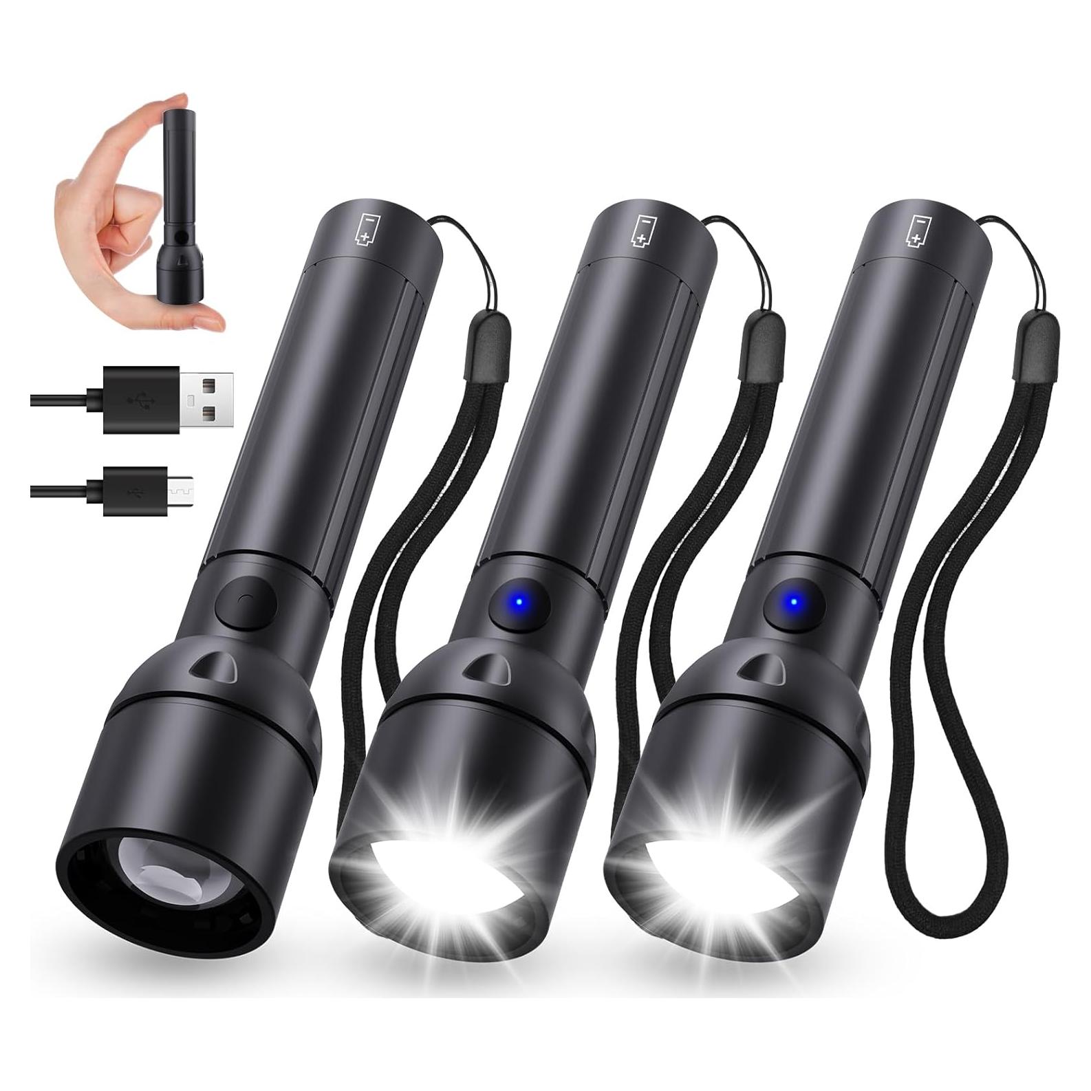 Linterna LED Recargable Spriak K2503 - 800 Lúmenes, 3 Paquetes