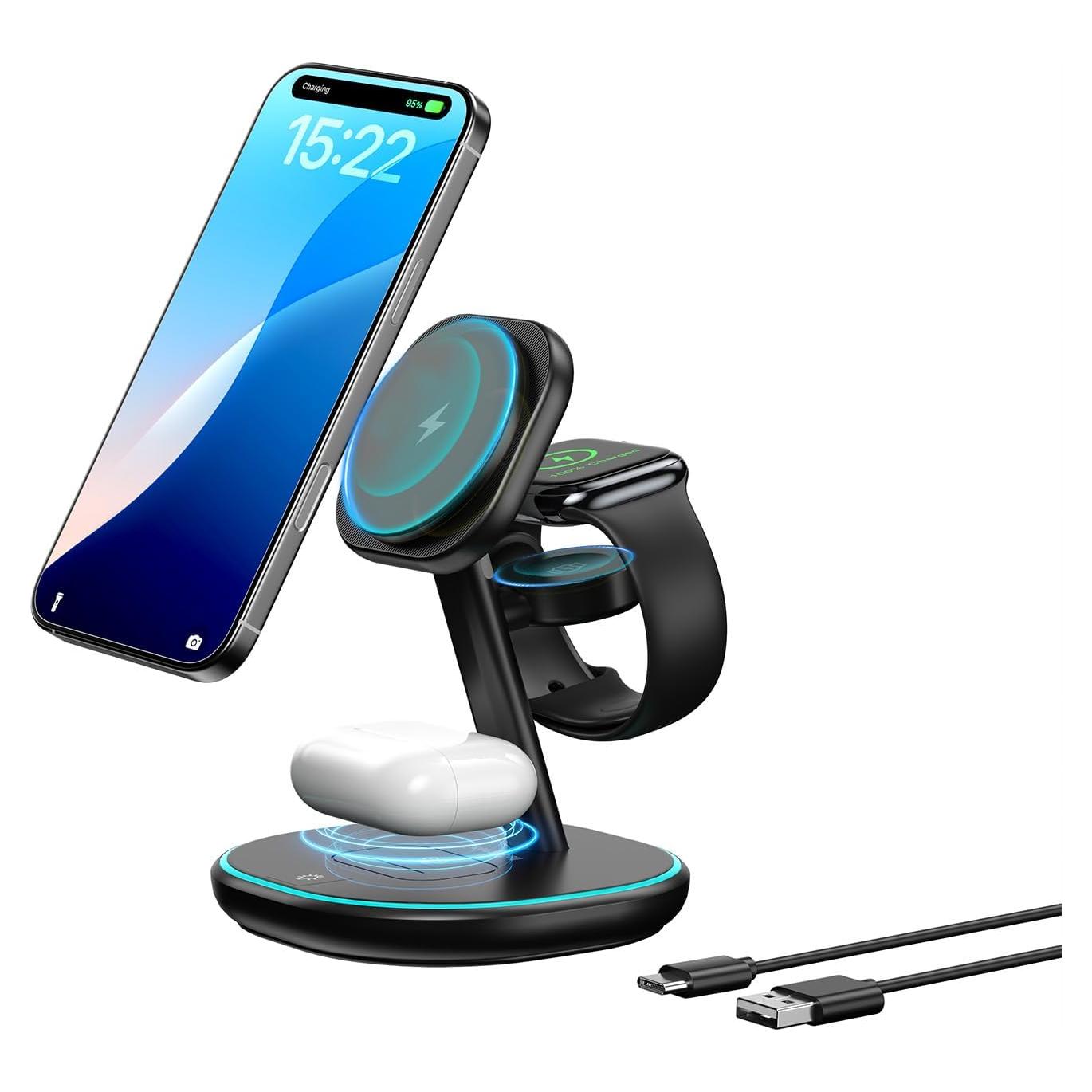 Estación de Carga Inalámbrica 3-en-1 15W para iPhone y Apple
