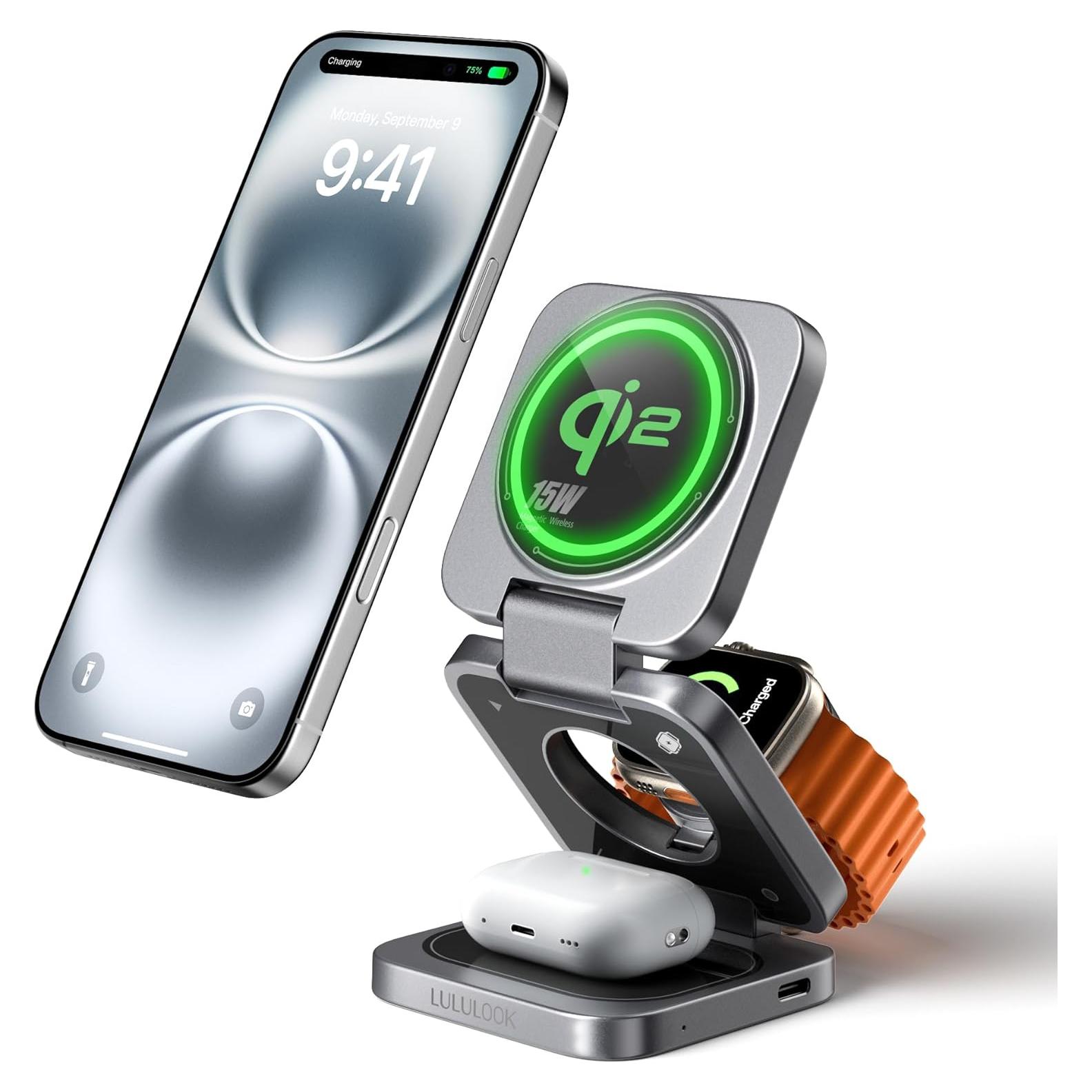 Estación de Carga Inalámbrica 3 en 1 LULULOOK Gris Axiom