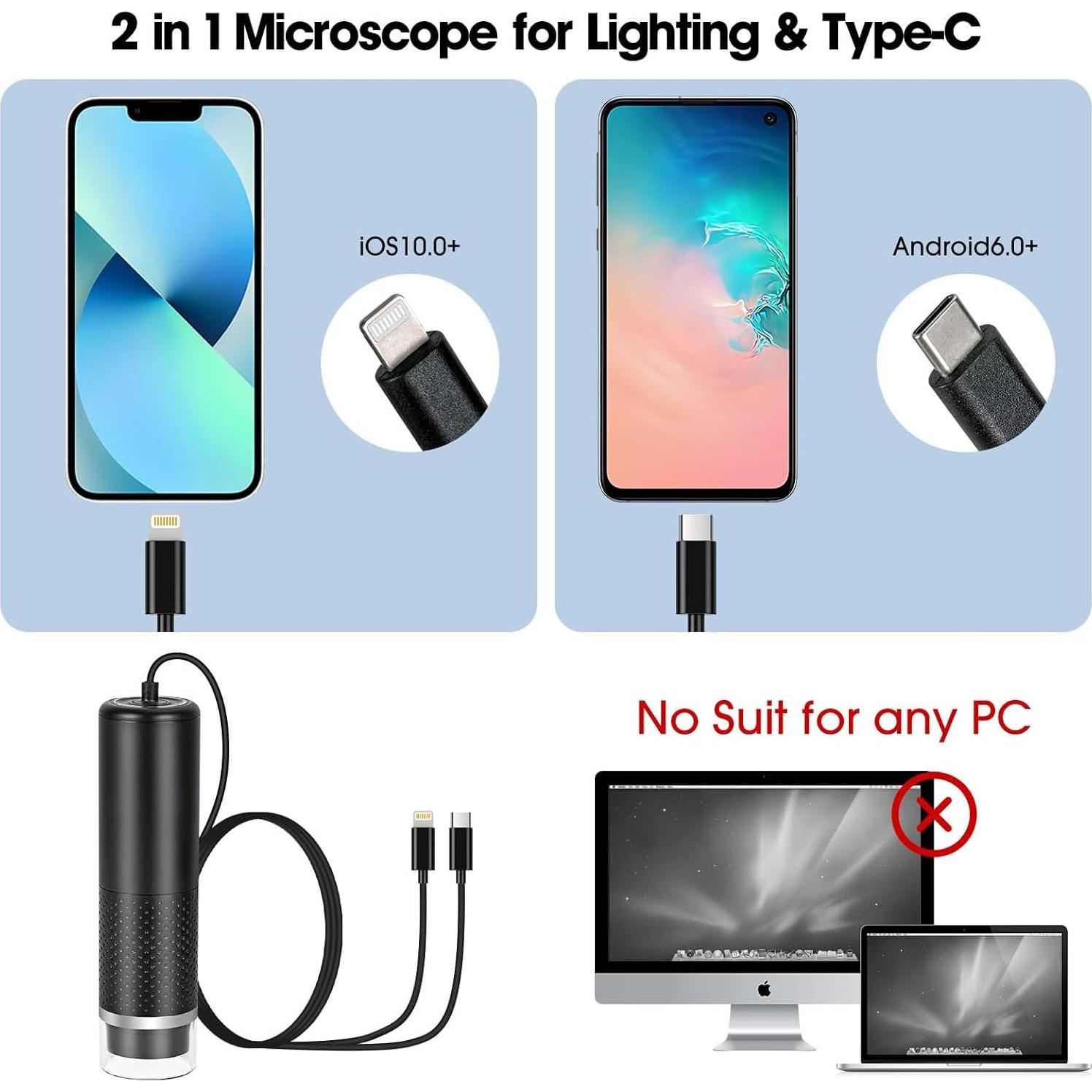 Microscopio Digital USB Cainda 50x-1600x HD para iOS y Android