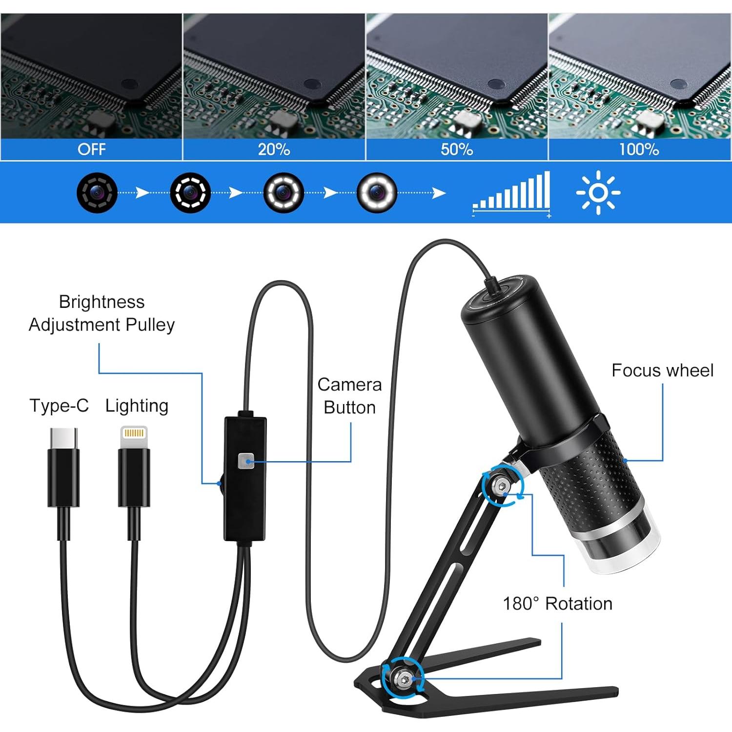 Microscopio Digital USB Cainda 50x-1600x HD para iOS y Android
