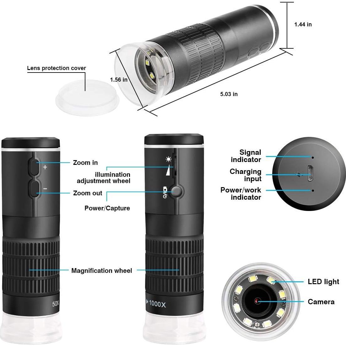 Microscopio Digital WiFi Cainda F2 HD 1080P 50-1000X Portátil