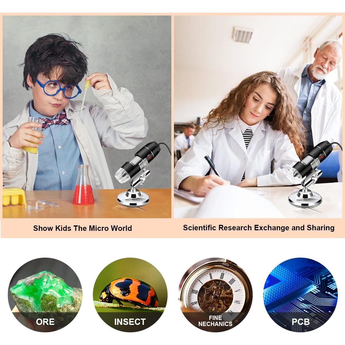 Microscopio Digital USB Cainda X10 con Soporte y Estuche